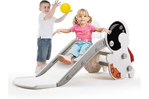 LeFluffy 4 in 1 Kids Astronaut Slide,Toddler Baby Freestanding Slide,Climber Playset for Indoor or Outdoor use Garden Slide with Basketball Hoop and Ring Toss,Gift for Boys Girls Age 1 2 3 4 5 6