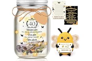 Johiux LED Flaschenlicht mit Positiver Kartoffel Biene für 40 Geburtstag Frau Mann,Pocket Hug Positive Glücksbringer Biene Geburtstagskarte Lustige Geldgeschenke 40.Geburtstag.