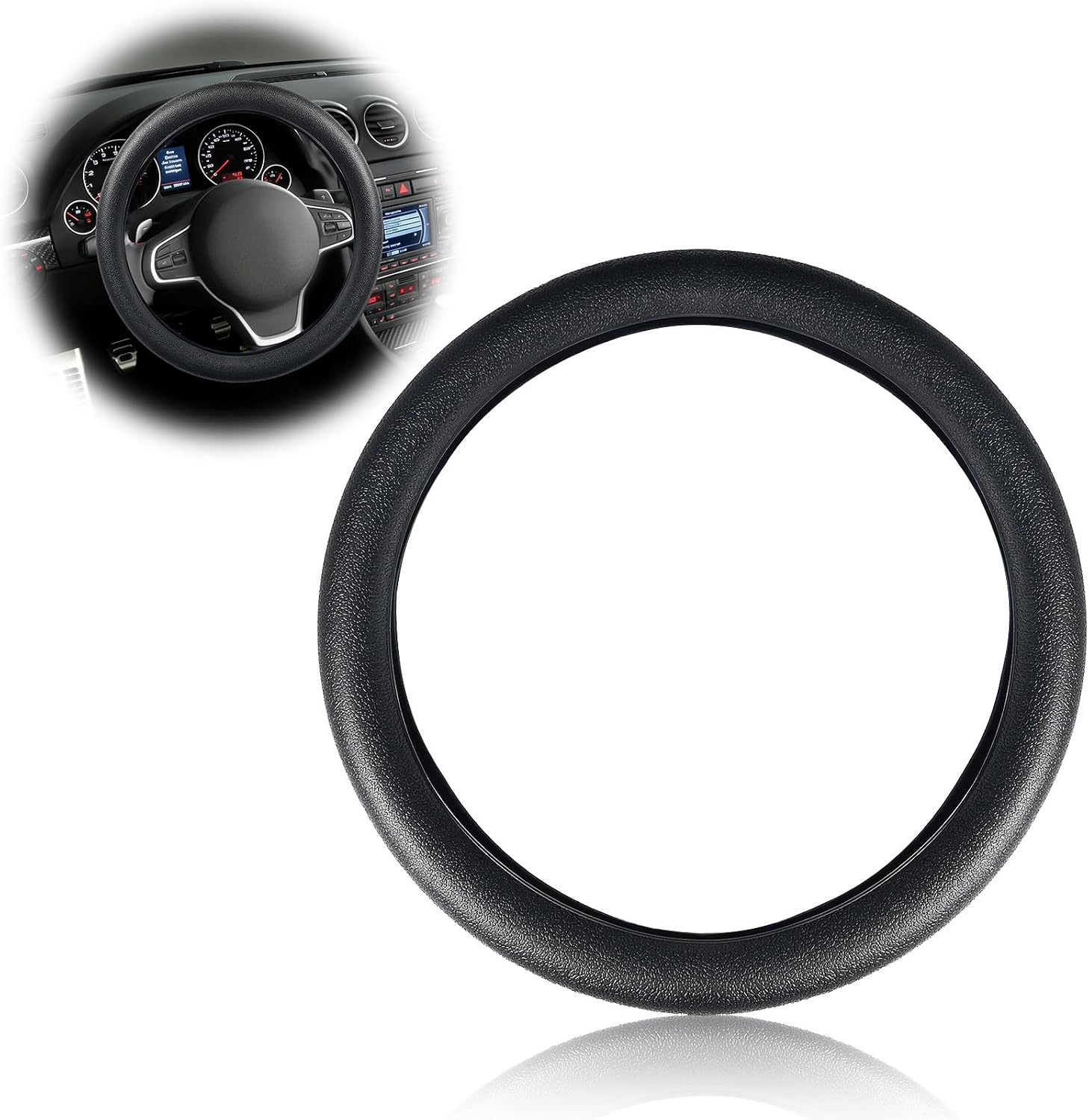 Funda Volante Coche Universal 33-42 cm, Silicona Antideslizante, Protector Elegante y Duradero, Accesorio para Coche, SUV y Camión – Negro