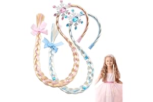 Xinlon 2 Pezzi Cerchietti per Capelli da Principessa, Parrucca Rapunzel Bambina, Treccia per Bambini, Parrucche Intrecciate per Festa di Compleanno Costume Cosplay