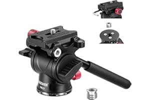 NEEWER Tête de Trépied Fluide avec Poignée et Arca à Dégagement Rapide,Tête Inclinable Panoramique en Alliage d'Aluminium avec Base Graduée 43mm pour Caméscope Compact DSLR,Charge Max:3kg,GM23 Rouge