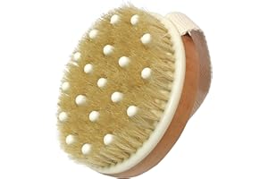 HUAYINGMEI Cepillo corporal seco, cepillo de baño de cerdas naturales, cepillo corporal para drenaje linfático, exfolia, estimula la circulación sanguínea, elimina toxinas muertas de la piel y celulitis