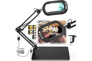 Veemagni 10X Rectangle Magnifying Glass with Light and Stand, 5 Color Modes Stepless Dimmable, 2-in-1 LED Lighted Desk Lamp & Clamp, Hands Free Magnifier for Reading Crafts Repair Painting Close Work