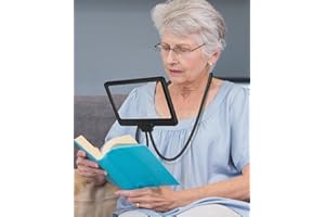 NZQXJXZ 5X Hände frei Vergrößerungsglas hängenden Hals, flexible Schwanenhals FullPage Leselupe, 8 "x 5" große Seite Lupe für das Lesen von kleinen Drucke & Low Vision Senioren mit Alterung Augen