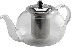 Kabalo 750ml Modern Contemporary Stylish Clear Glass & Stainless Steel Teapot with Loose Tea Leaf Infuser Kitchen Filter