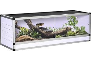 PawHut Terrarium av aluminium för reptiler, amfibier, spindeldjur, reptilodlingsbox, meshterrarium vit + silver + svart 120 x 40 x 40 cm