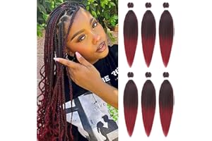 Samtress 16 Inch Pre Stretched Braiding Hair 6 Packs Ombre Burgundy Easy Braid Soft Yaki Texture Kanekalon Synthetic Braiding Hair Extensions for Women Hot Water Setting Crochet Braids (#1B/900)