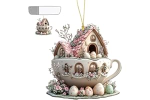 BERRIPHONIA Set Di Ornamenti Pasquali | Decorazioni Per Boccali Per Uova 2D Bunny House - Decorazione Stagionale Per Albero, Ciondolo Natalizio Da Appendere Per Porta, Parete, Finestra E Zaino