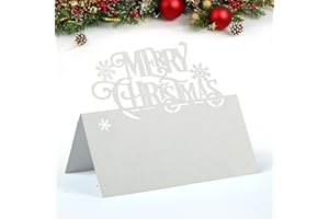 HOMO TRENDS 50Pcs Christmas Place Cards for Table, Merry Christmas Name Place Cards for Table Christmas, White Table Name Cards Xmas Table Cards Christmas Table Settings Seat Cards for Wedding Party Decoration