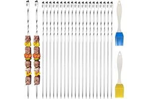 SFSSHUI 20 Stück Grillspieße Edelstahl,Grillspieße mit Silikonbürste,Grillspieße Aus Rostfreiem Edelstahl,Grill Spieße,Wiederverwendbare Schaschlikspieße Für Grillpartys im Freien und im Garten.