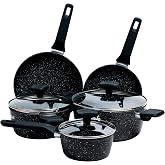 La Moustache &ndash; Aluminium Cookware Set, 8 Pieces (Onix) | 2 frying pans &Oslash;20/24 cm, 3 pots &Oslash;6.3/7.9/24 cm and 3 lids, non-stick