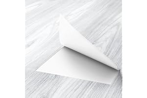 FunStick 90 cm x 15 cm, 30 tablones de vinilo blanco y gris para dormitorio, baño, suelos de lino, calcomanías de azulejos de PVC autoadhesivos, efecto de madera para cocina, garaje, suelos de vinilo