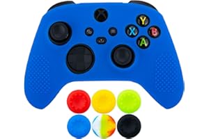 9CDeer 1 Piece of Silicone Protective Cover Skin + 6 Thumb Grips for Xbox Series X/S Controller Blue