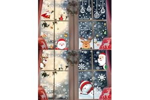 VAWCORNIC Navidad Pegatina de Ventana, 448 piezas Linda Decoración de Ventana Reutilizable Bricolaje Pegatinas Electrostáticas para Fiesta, Ventana Navidad Adornos de Navidad, Papá Noel Muñeco Nieve Alce