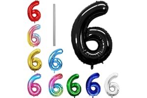 AOISYESBIG Geburtstag zahlen Luftballon 6 jahre-Schwarz XXL Jumbo Folienballon 40 Zoll – 101 cm Luftballons 6. Geburtstag Junge Mädchen Babyparty Geburtstagsdeko Jubiläumsparty Dekoration – Fliegt mit Helium