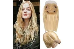 ORIGINEA Volumateur Capillaire Femme Cheveux Naturel Avec Devant en Dentelle Topper Cheveux 14 * 15cm Mono Base Humain Toupet Extension a Clip Cheveux (40cm-80g, 613)