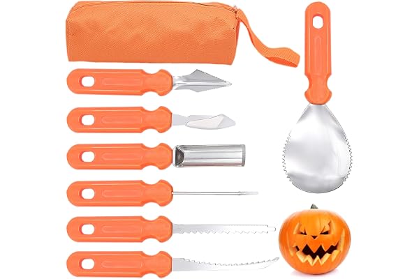 Cisolen Halloween pumpa snideri set 7 stycken pumpasnideri set, pumpaskärning, set, gör-det-själv halloween, dekoration, rostfritt stål, pumpkin, snidverktyg, förskärare för läskig pumpadekoration