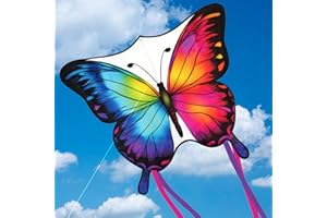 LUCKEEY Cerf-volant papillon pour enfants et adultes, pour enfants à partir de 3 ans – 84 x 70 cm – avec 100 m de ficelle et queues à rayures, cerf-volant et jouet pour le printemps et l'automne
