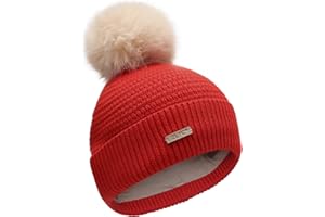 ZLYC Chapeaux d'hiver pour Enfants Filles garçons Bonnet Pompon Bonnet tricoté doublé Coton