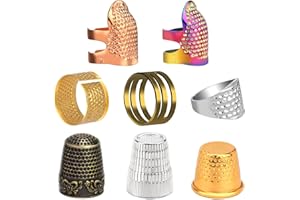 BUOKKON 8 Pcs Sewing Thimble, Adjustable Metal Finger Shield Ring, Sewing Thimble Finger Protector with Storage Box, Sewing Thimble Rings Cap for Embroidery Hand DIY Projects