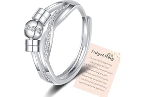 WONVIN COLLECTION 925 Sterling Silver Anxiety Ring for Women Men Fidget Rings for Anxiety Spinning Bead Adjustable Stacking Spinner Band Ring