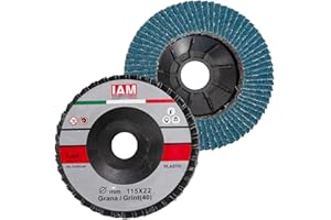 IAM ITALMECCANICA DAL PROGETTO AL PRODOTTO Flap Disc Plastica Singola | 115 x 22 mm | Grana 40 | 10 Pezzi | Dischi smerigliatrice | Dischi Lamellari Professionali Abrasivo Zirconio | Blu |Dischi Abrasivi Lamellare