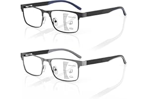 ‎AMORAYS Amorays 2 Pack Gleitsichtbrille Progressive Multifokus Lesebrille Herren Metall Anti-Blaulicht Lesebrillen mit Federscharniere 8003(Schwarz&Grau，+2.00