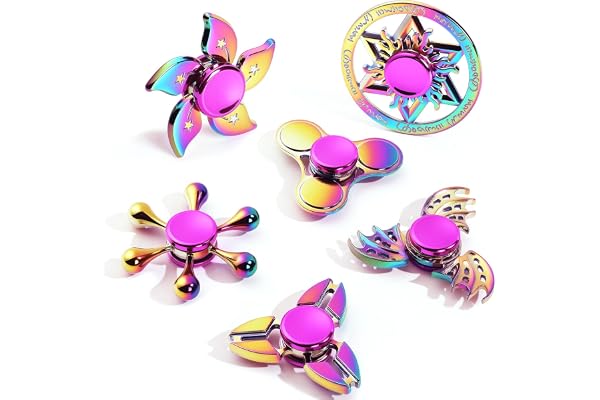 SCIONE Lot de 6 Hand Spinners en Métal – Jouets Sensoriels Anti-Stress Lisses et Durables pour Adultes et Enfants (Couleur Arc-en-Ciel), Temps de Rotation de 3 à 5 Minutes