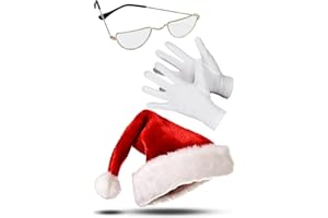 Dreamzfit - Santa Claus Hat, Half Moon Glasses & White Gloves Accessories Set - Adult Father Christmas Xmas New Year Holiday Fancy Dress Costume Kit