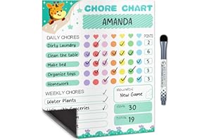 Yes4Quality - Magnetic Dry Erase Chore Chart - 28x23 cm, Giraffe Green - Behaviour Chart for Multiple Kids - Family Weekly & Daily Chores Checklist - Stain Resistant Board with Magnetic Marker