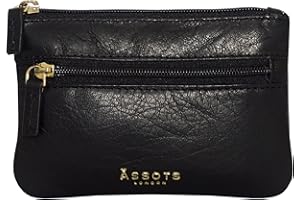 ASSOTS Genuine Soft Real Leather Coin Purse with Multiple Zips for Women Accessory Mini Pouch (Mary Black)
