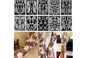XMASIR 10 Sheets Temporary Tattoo Stencils 20 Pcs Arm Hand Tattoos Template Indian Arabian Glitter Airbrush Tattoo Stickers for Paint DIY