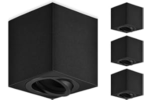 ‎GEYOULUX GeyouLux Aufbauspots Eckig, 30° Schwenkbar Deckenspots Schwarz, Φ80×84mm Aufbaustrahler mit GU10 Fassung, Aufputz 230v Spots aus Aluminium, Rund Aufbauleuchte Downlight, 4 Stück(Keine Lichtquelle)