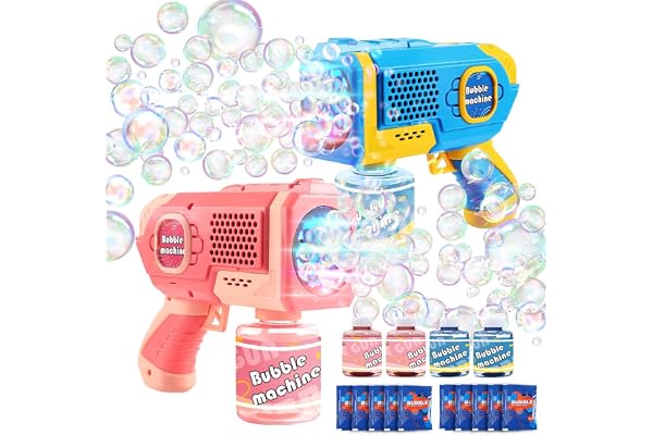 EagleStone 2 Pistolets à Bulles LED pour Enfants, Machine à Bulles Automatique avec 4 Bouteilles 10 Sachets de Solution,Jouets d'extérieur, Cadeaux de Mariage et de fête de Pâques
