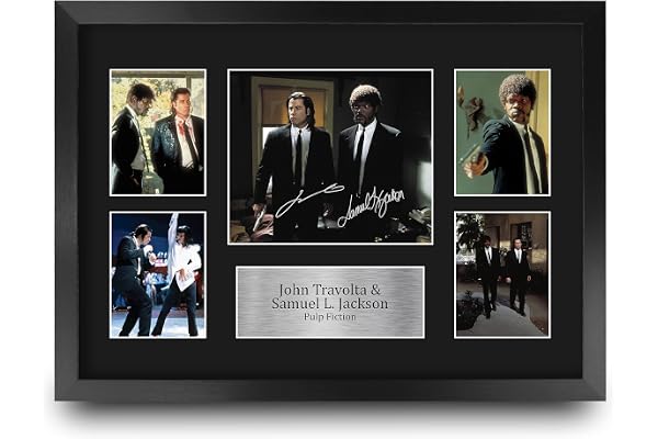 HWC Trading FR A3 John Travolta & Samuel L Jackson Pulp Fiction Vincent & Jules Cadeaux Imprimé Signé Autographe Photo pour les fans de cinéma - A3 Encadré