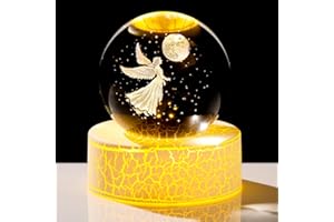 Movdyka Angelo custode in cristallo 3D da 6 cm, palla da regalo per donne e figlie, sfera di cherubino da collezione con base di luce calda, per amici e familiari, regalo di compleanno, ornamenti per