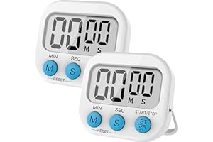 TEMPLE LODGE 2-Pack Magnetic Timers: Versatile Countdown and Stopwatch for Kids, Classroom, Parents - Ideal for Cooking, Homework, Fitness - Clear Display, Loud Alarm (2PC White)