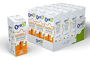 ORASI OraSì Bevanda di mandorla zero zuccheri (1 litro, 12 unità) - Alternativa vegetale al latte con mandorle italiane - Senza lattosio e glutine - Naturale e leggera - Per ricette vegane, dolci e salate