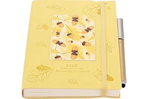 MLJTOYO Dziennik 2026 A5 dzień na stronę, twarda oprawa Organizator Dziennik Planer od stycznia 2026 do grudnia 2026, tygodniowy miesięczny planer z długopisem, naklejki (ŻÓŁTY 2026, A5)