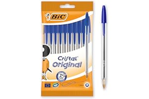 BIC Ecriture Cristal Original Stylos-Bille Pointe Moyenne (1,0 mm) - Encre De Couleur Bleue, Pochette de 10