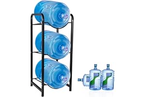Gecheer Estante para jarra de enfriador de agua, 3 niveles, estante para botellas de agua de 5 galones, estante de almacenamiento con protección inferior para 3 botellas, soporte para jarra de agua,