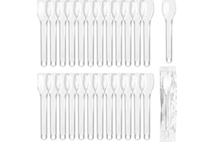 RISF 200 Pièces Cuillères Réutilisables en Verrines Plastique, 9.3cm Transparent Cuillere Plastique, Emballées individuellement, Réutilisables pour Desserts Glaces les activités d'anniversaire