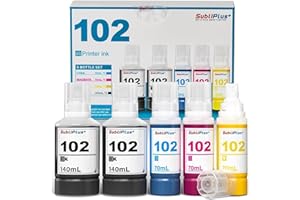 SUBLIPLUS+ 102 Ink Refill Bottles Multipack, Replacement Compatible for Epson EcoTank ET-15000 ET-2700 ET-2750 ET-2751 ET-2756 ET-2850 ET-2851 ET-2856 ET-3700 ET-3750 ET-3850 ET-4750 ET-4850 ET-4856, 5-Pack