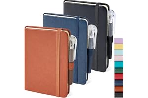 NIRMIRO Notizbuch A6 Notizblock Klein, 3 Stück Mini Notizbücher Set Stift, 9,6 cm x 14,5 cm Klein Notizblock, 3 Stück Braune, Blaue, Schwarze Ledernotizbücher Mit Stifthalter, Lesezeichenband