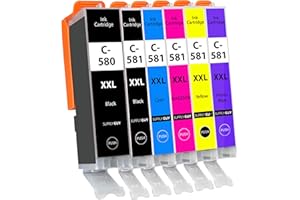 Supply Guy 6 XXL kartridże z czipem kompatybilne z Canon PGI-580 CLI-581 TS8100 TS8150 TS8151 TS8152 TS8200 TS8250 TS8251 TS8252 TS8300 TS8350 TS8351 TS8352 TS9100 TS9150 TS9155