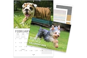 SUNEE Puppies Calendar 2026 UK, 12 Months A4 Folded to A3 Wall Calendar, Month to View Family Planner with UK Holidays & Countdown, Ideal for Home, Office or Gift
