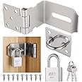 Door Hasp and Staple with Padlock, 90-Degree Door Lock with Keys and Screws, Stainless Steel Garden Gate Lock, Bedroom Door Lock Extra Security, Gate Lock for Shed Door Wooden Gate Storage Box