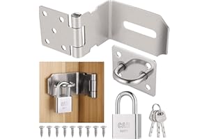 FENTAR Zamek zasuwowy ze stali nierdzewnej, z kłódką i śrubami, rygiel do bram ogrodowych, nieodkształcalny zamek do drzwi drewnianych, do sypialni, szafy, bramy garażowej (klamra 90°)