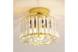 ‎FRIDEKO HOME FRIDEKO HOME Moderne Kristall Deckenleuchte - Vintage K9 Kristall Kronleuchter Metall Käfige Lampenschirm Metall E27 Fassung Pendelleuchte Deckenlampe für Küche Wohnzimmer Schlafzimmer,Gold Ø22cm