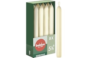 Bolsius - Velas lisas – marfil – 8 unidades en caja – 17 cm – duración de combustión 5 horas – sin perfume – cera vegetal natural – sin goteo – sin aceite de palma